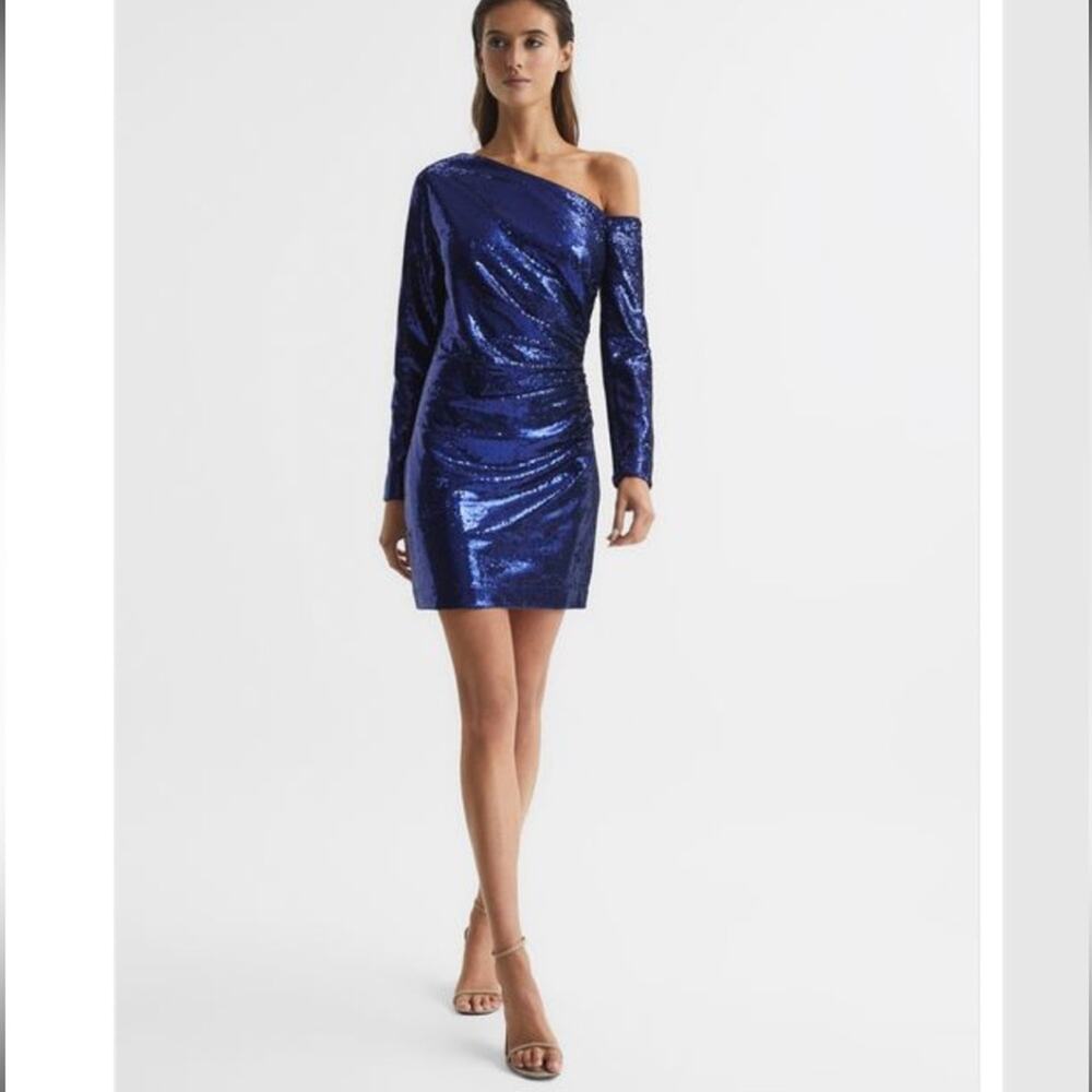 NWT REISS Tamara Sequined Mini Dress blue sz 6